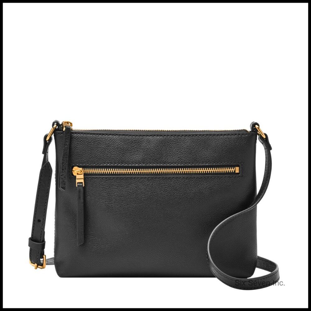 Genuine Leather Crossbody Bag Structured Vintage Details Adjustable Strap